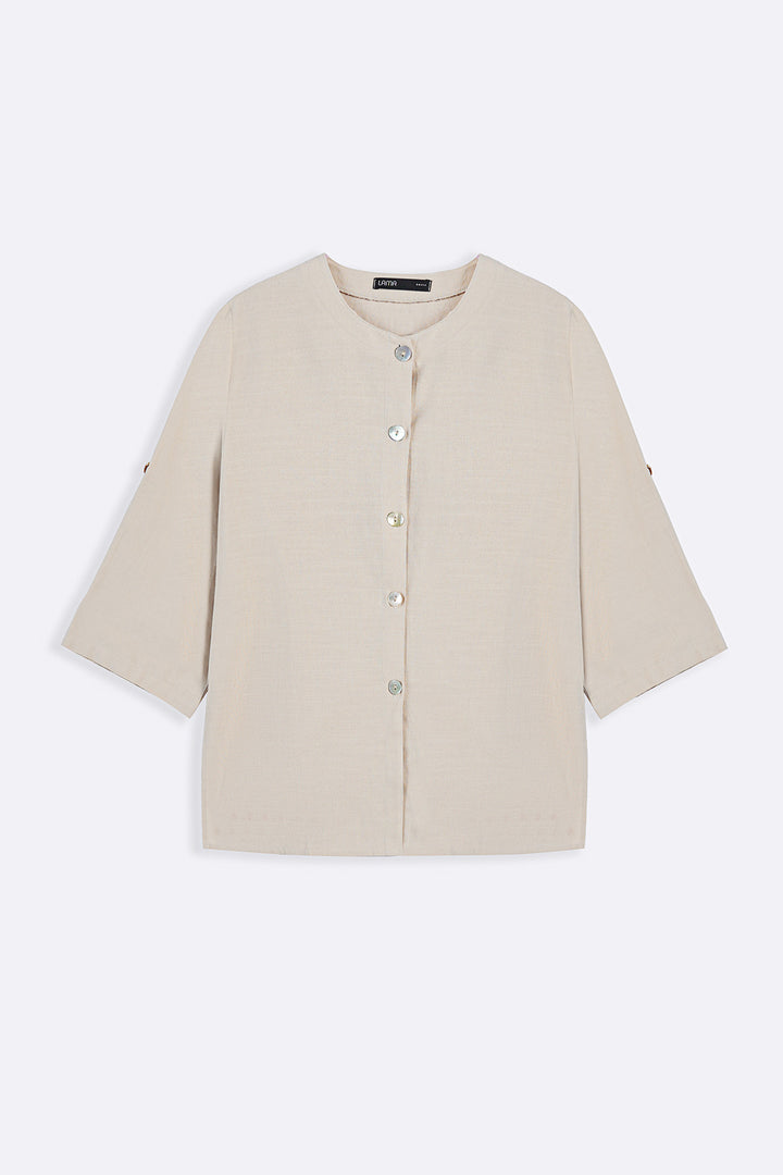 BEIGE SOFT SLUB BLOUSE