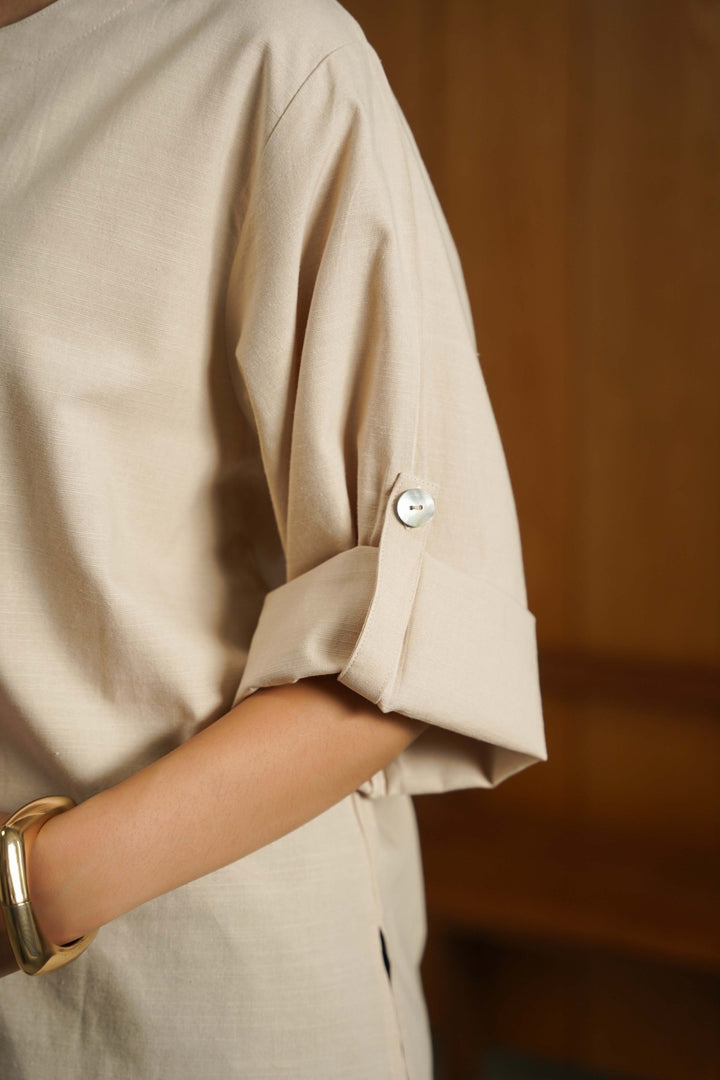 BEIGE SOFT SLUB BLOUSE