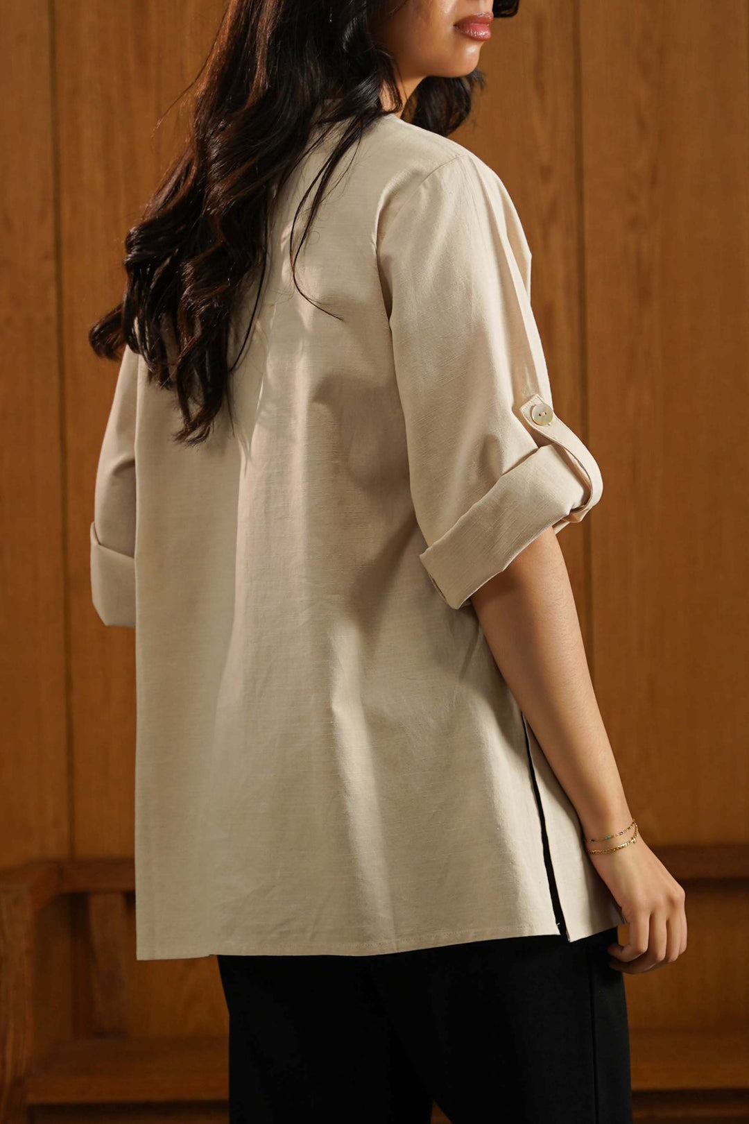 BEIGE SOFT SLUB BLOUSE