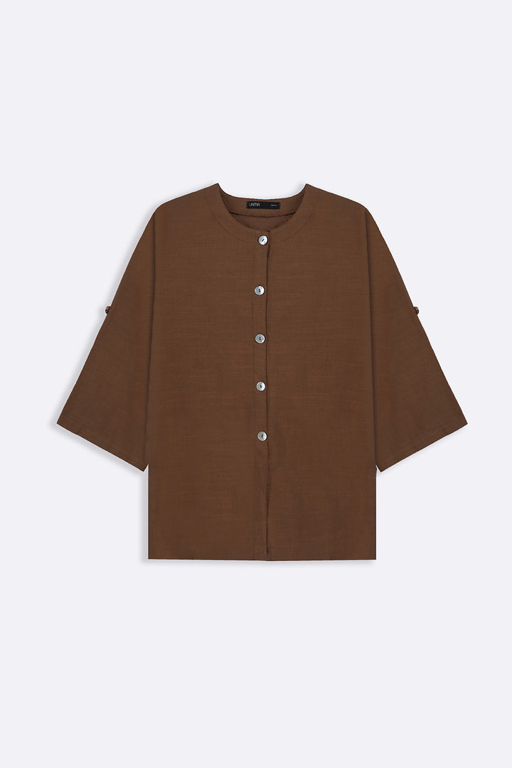 BROWN SOFT SLUB BLOUSE