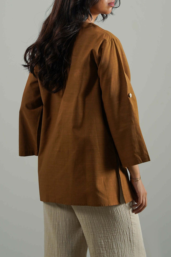BROWN SOFT SLUB BLOUSE