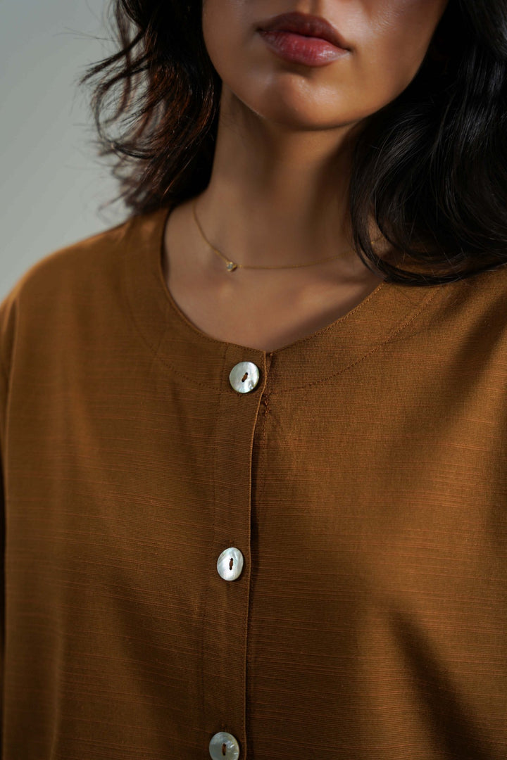 BROWN SOFT SLUB BLOUSE