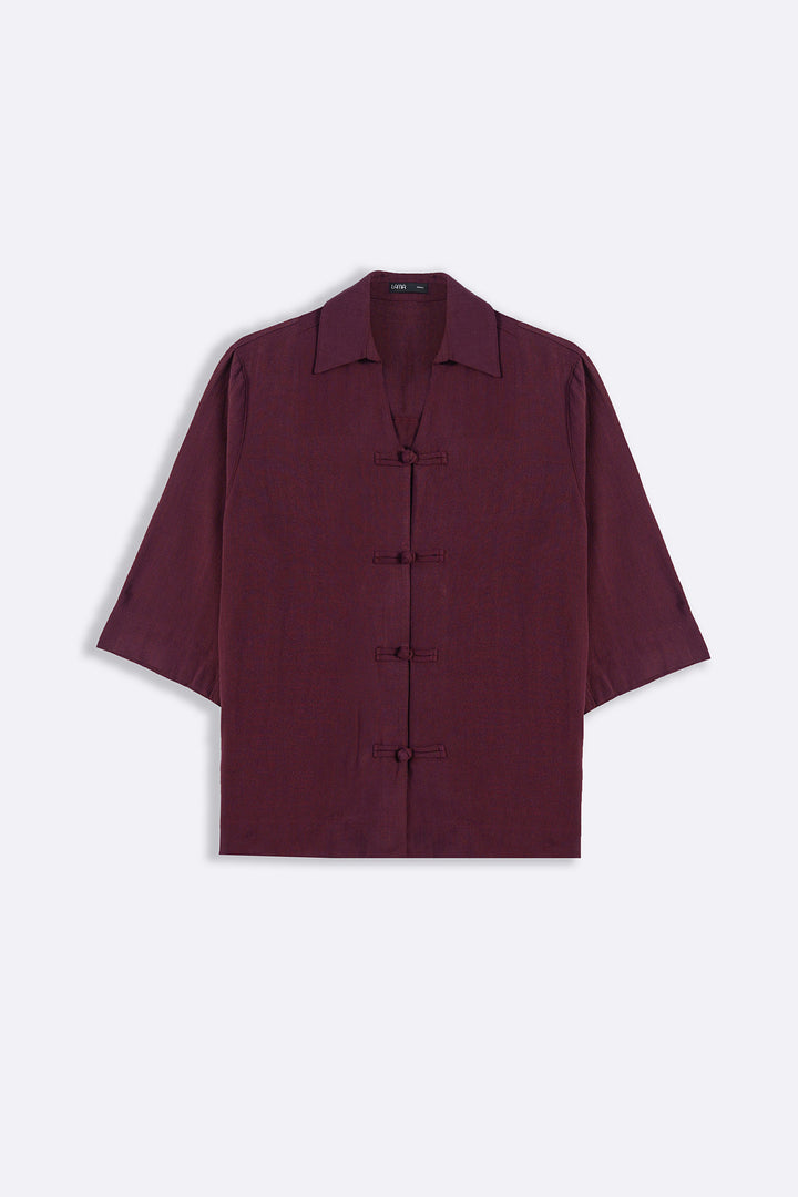 BURGUNDY SIGNATURE LINEN BLEND SHIRT