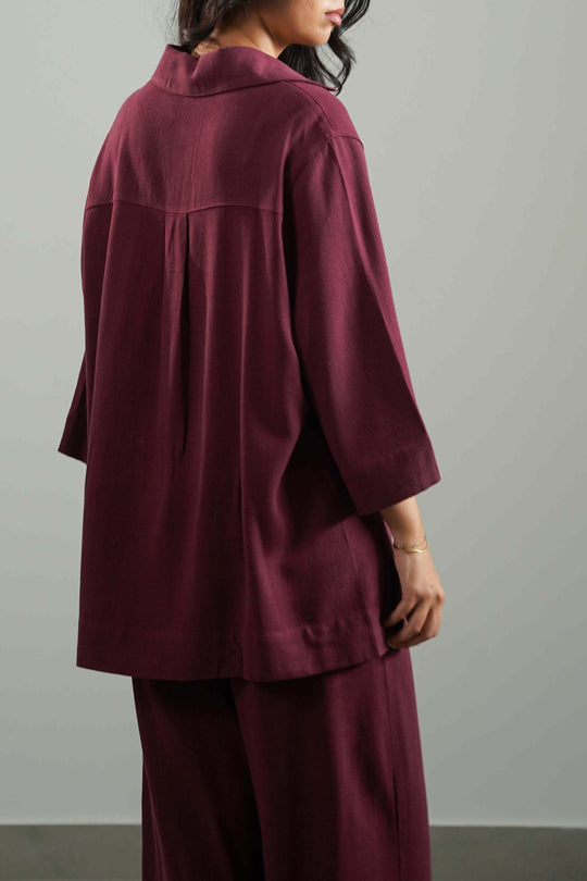 BURGUNDY SIGNATURE LINEN BLEND SHIRT