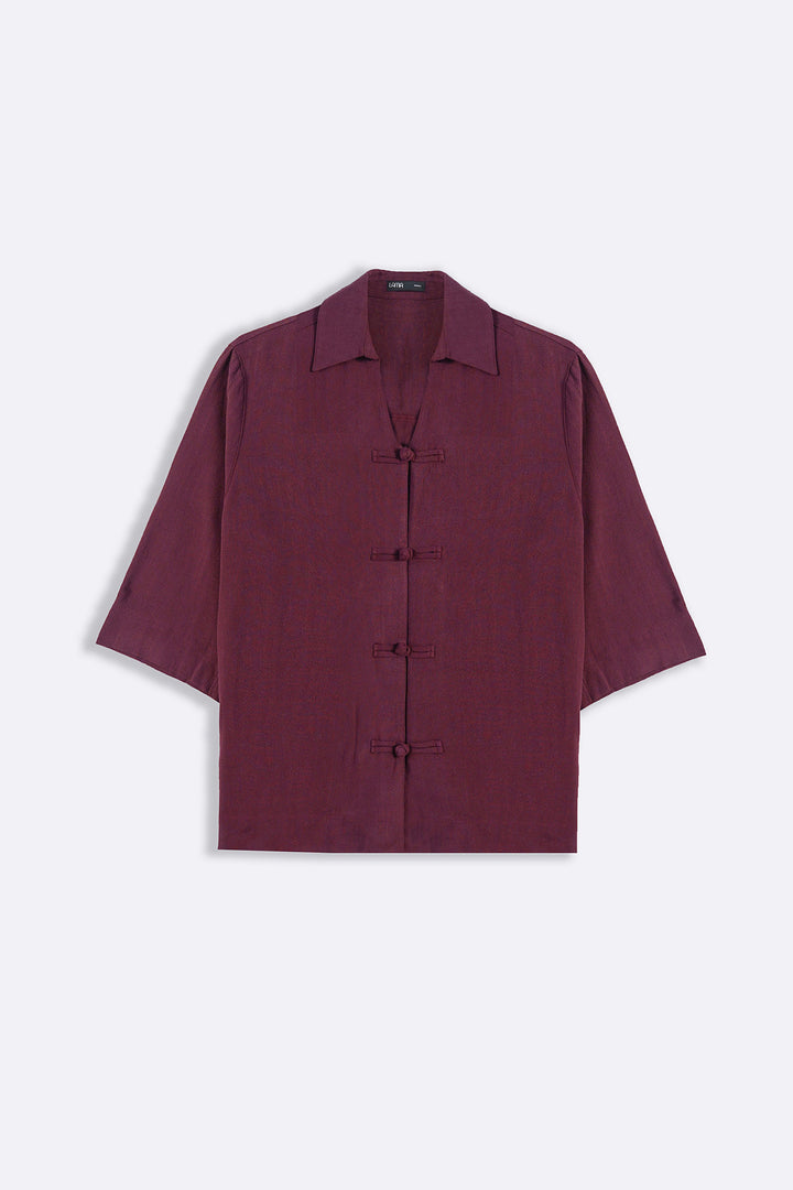 LIGHT BURGUNDY SIGNATURE LINEN BLEND SHIRT