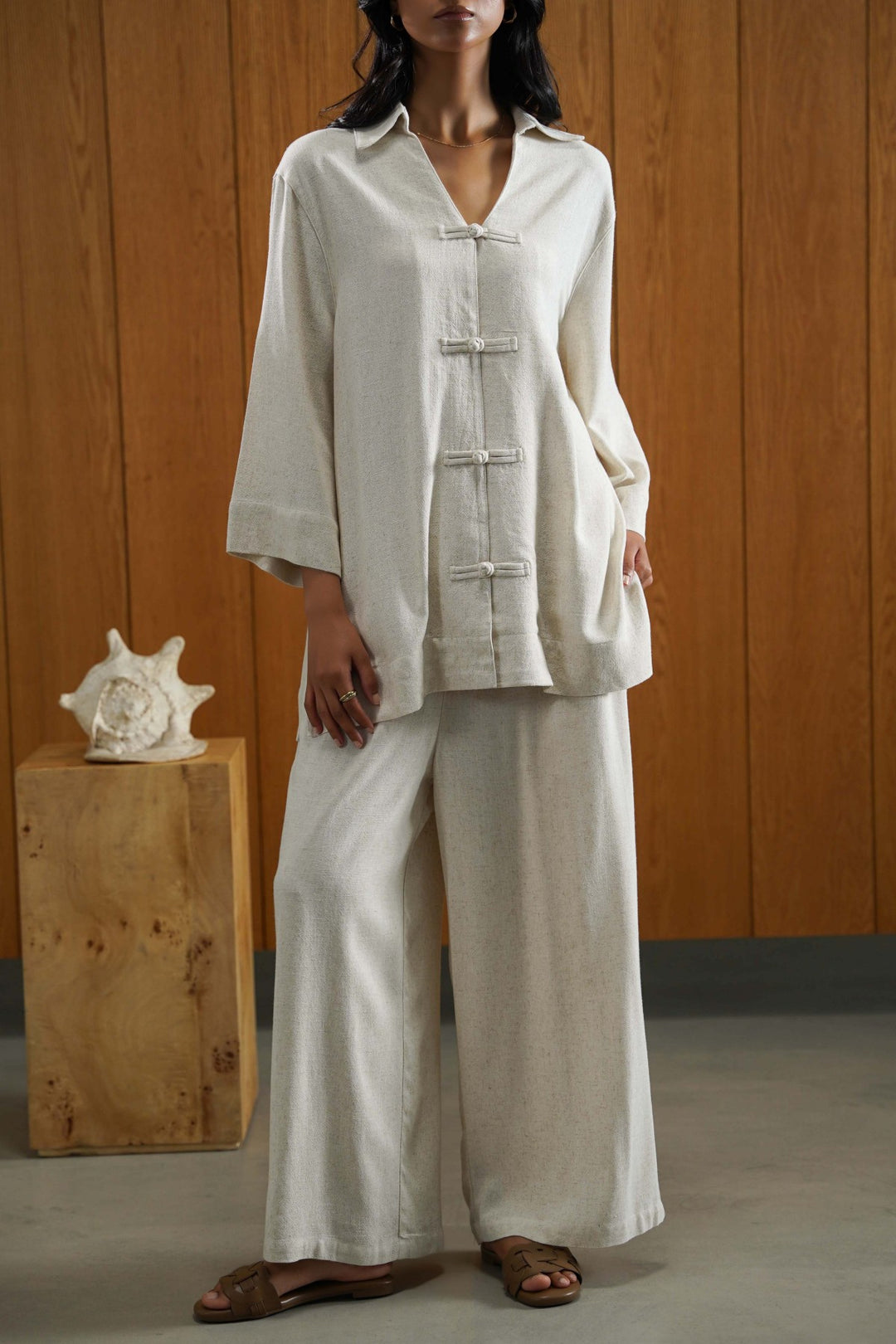 OAT MELANGE SIGNATURE LINEN BLEND SHIRT