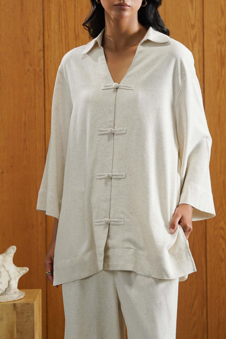 OAT MELANGE SIGNATURE LINEN BLEND SHIRT