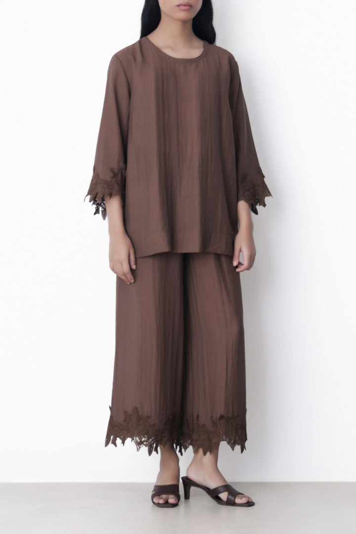 BROWN SOFT LACE SHIRT
