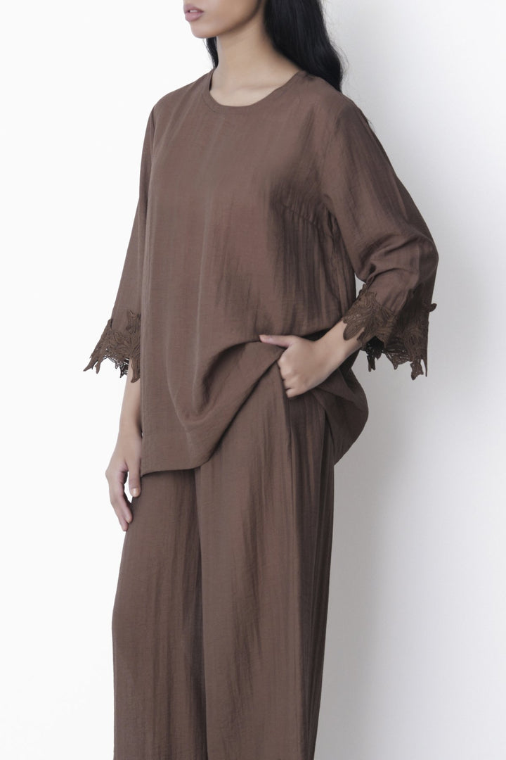 BROWN SOFT LACE SHIRT