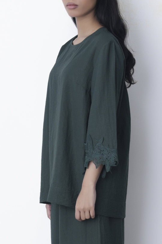 EMERALD GREEN SOFT LACE SHIRT