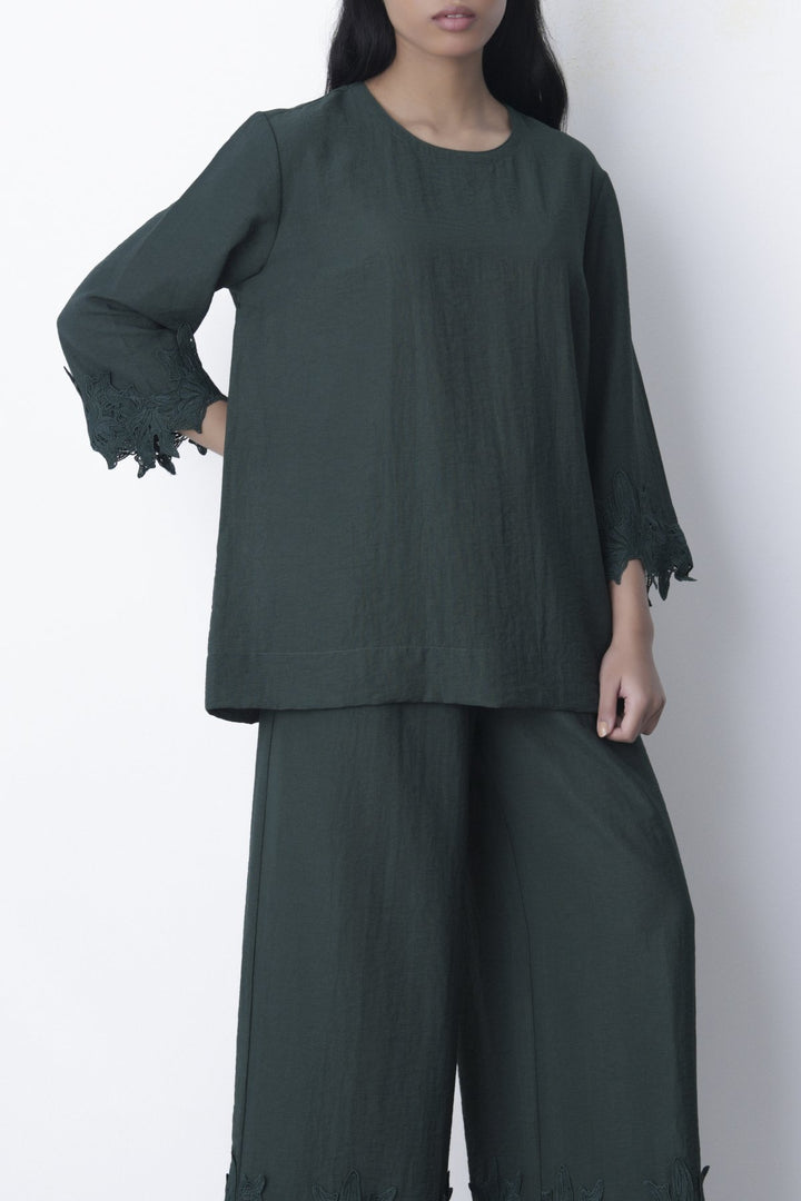EMERALD GREEN SOFT LACE SHIRT