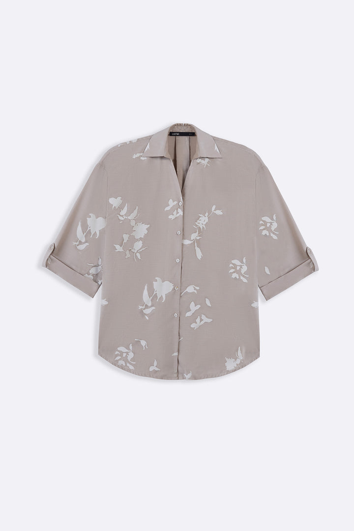BEIGE PETAL IMPRINT SHIRT