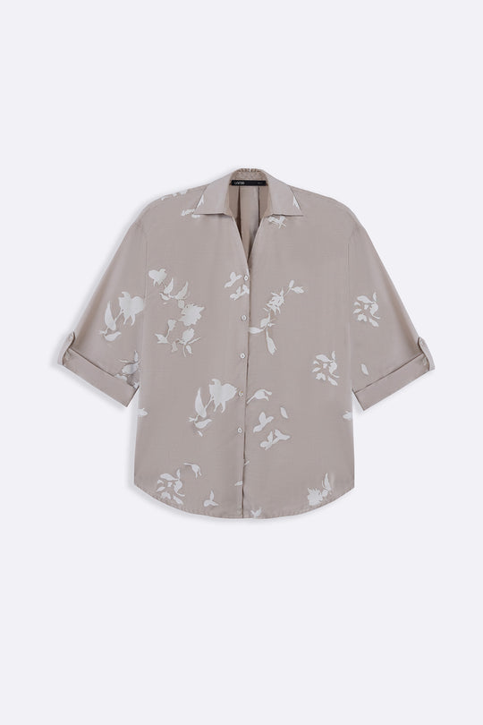 BEIGE PETAL IMPRINT SHIRT
