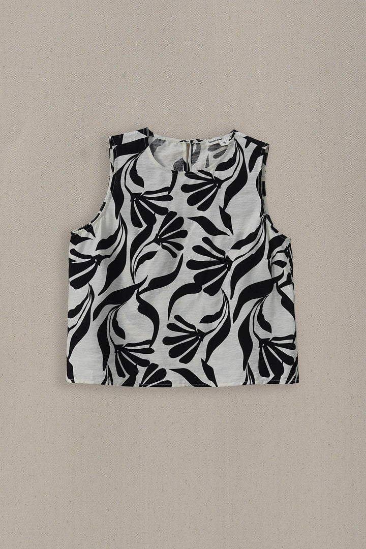 BLACK WHITE TROPIC FLOW TOP