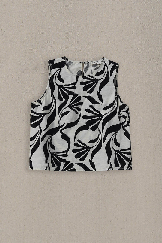 BLACK WHITE TROPIC FLOW TOP