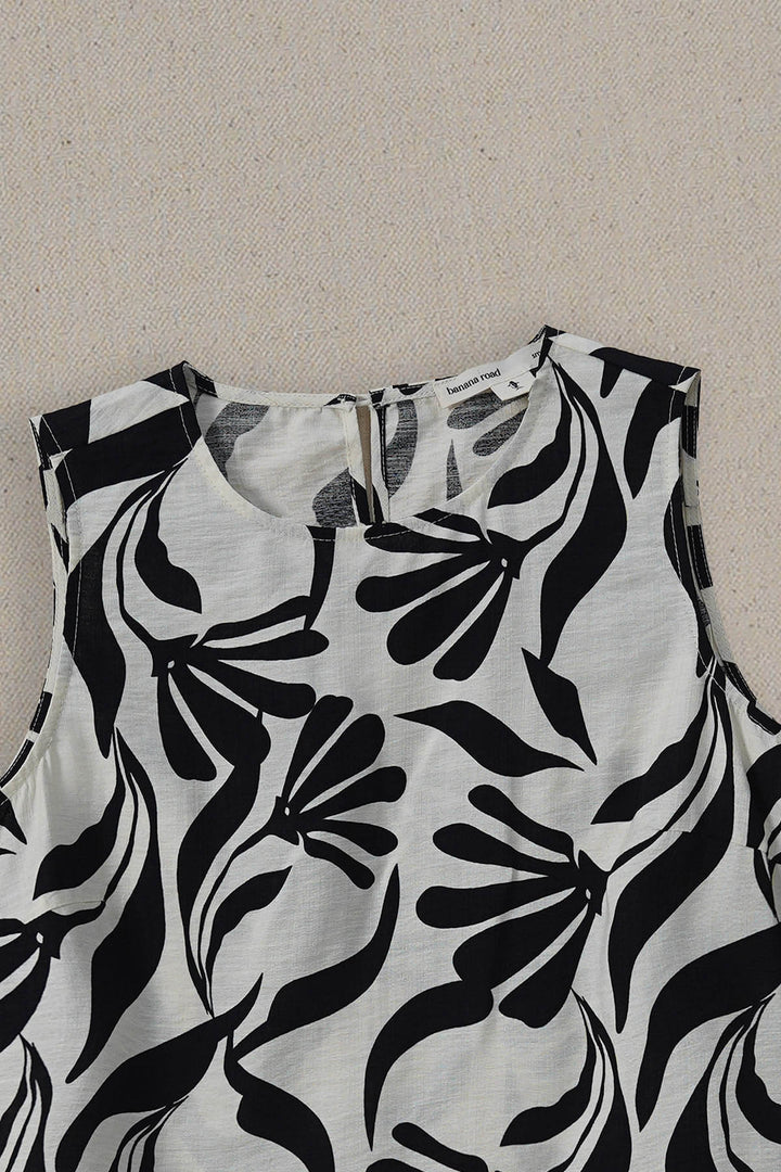BLACK WHITE TROPIC FLOW TOP