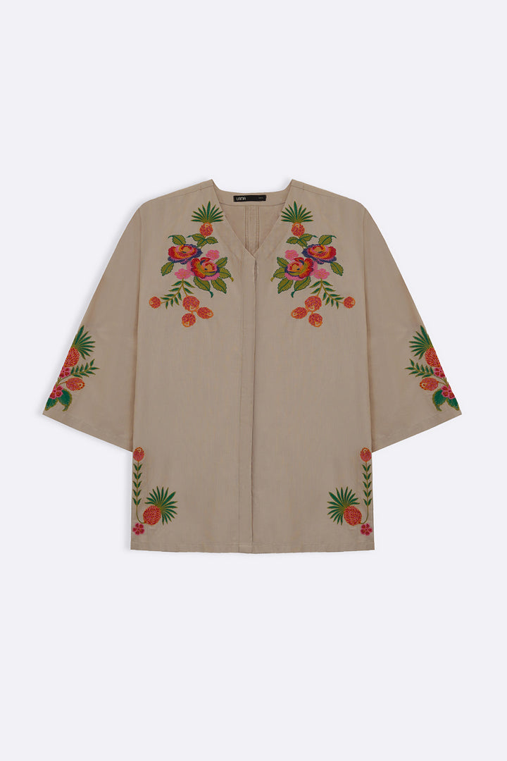 BEIGE TROPICAL ESCAPE BRODERIE SHIRT