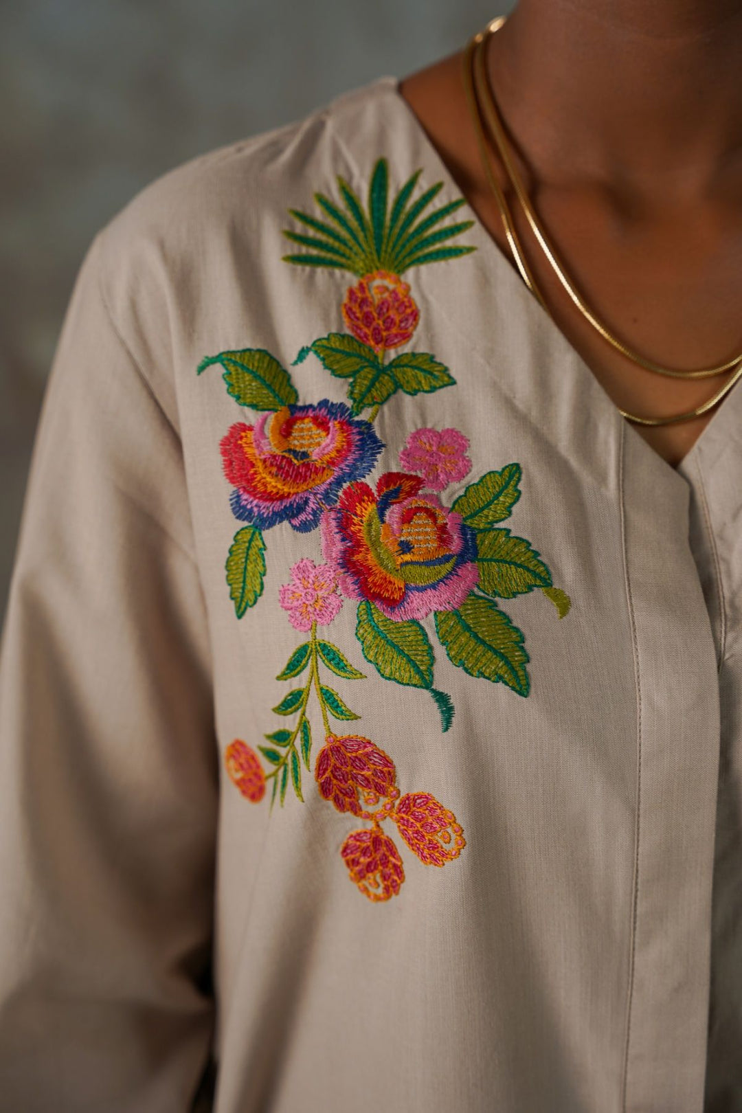 BEIGE TROPICAL ESCAPE BRODERIE SHIRT