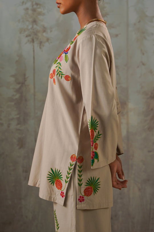BEIGE TROPICAL ESCAPE BRODERIE SHIRT