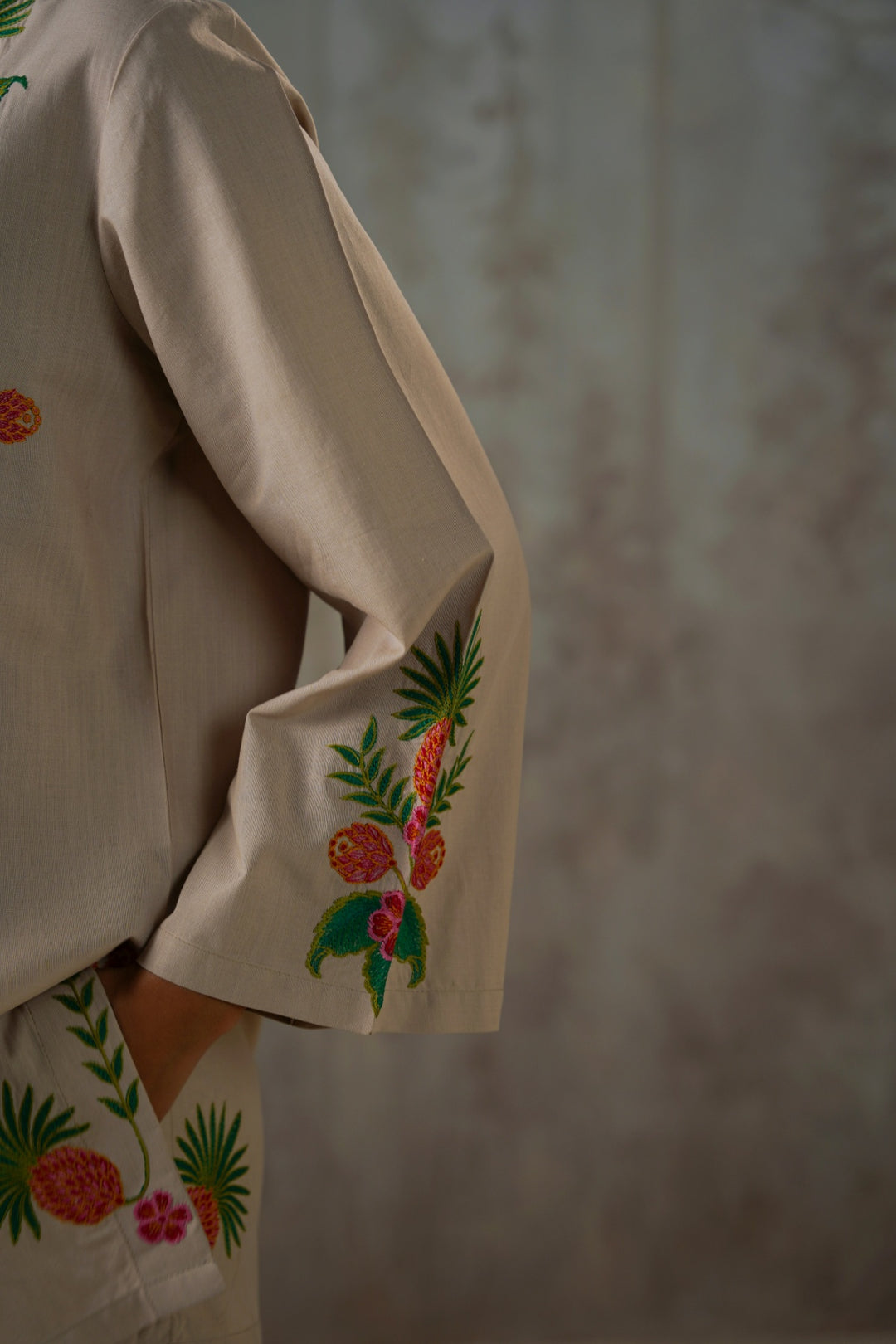 BEIGE TROPICAL ESCAPE BRODERIE SHIRT