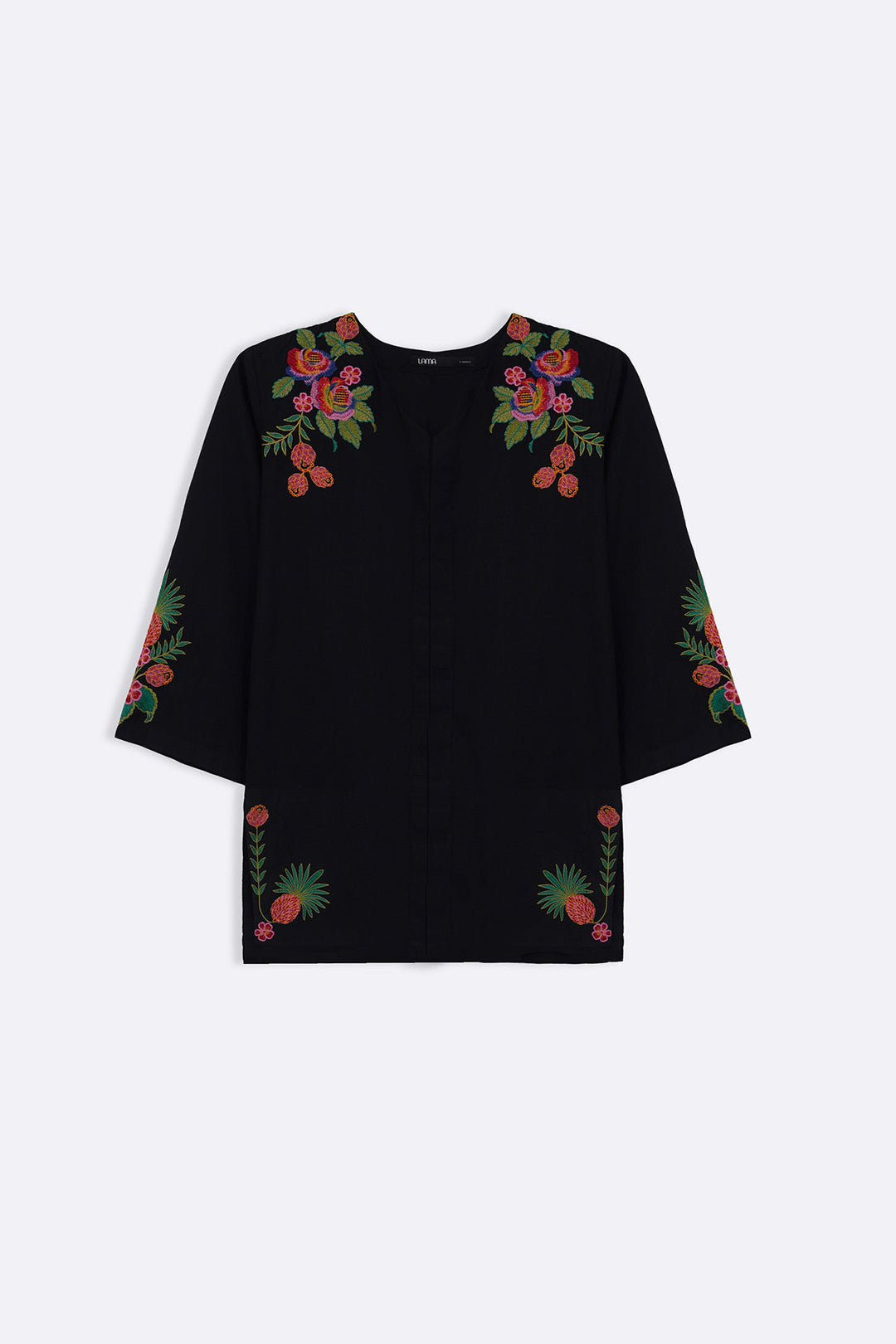 BLACK TROPICAL ESCAPE BRODERIE SHIRT