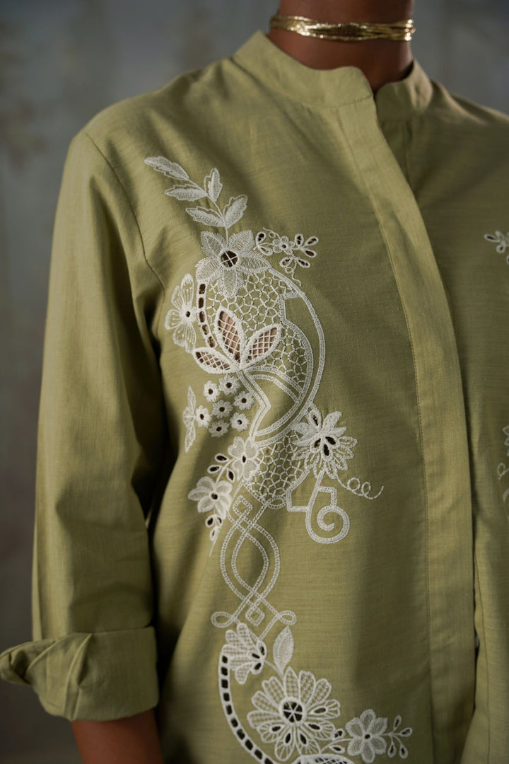 GREEN PISTACHIO BRODERIE SHIRT