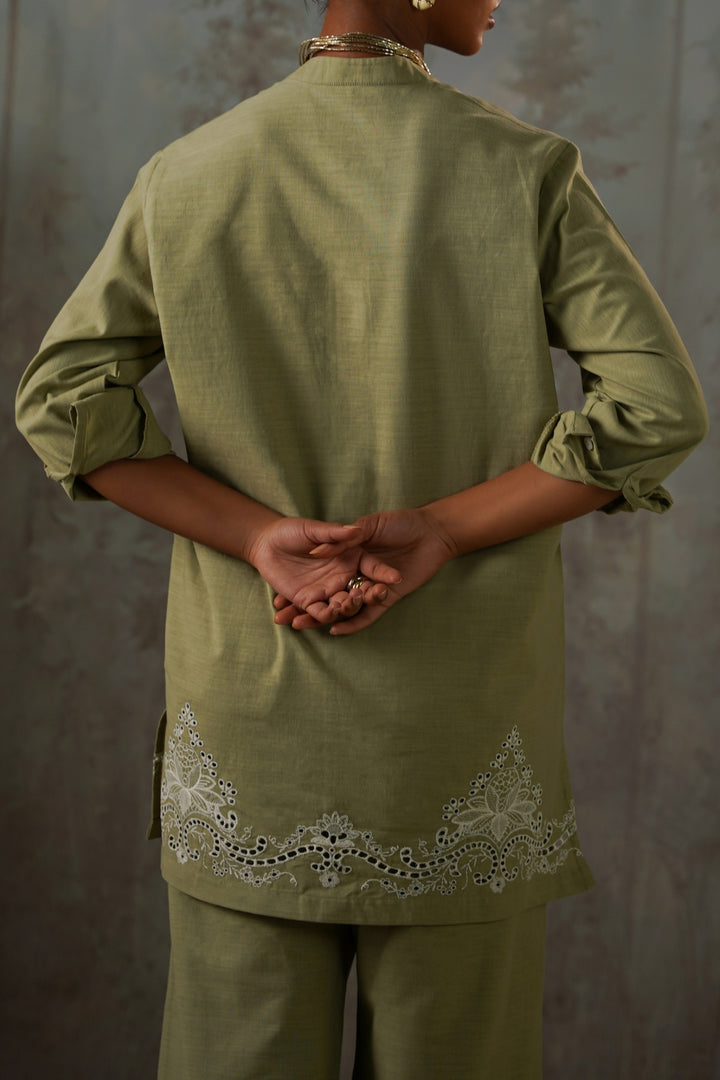 GREEN PISTACHIO BRODERIE SHIRT