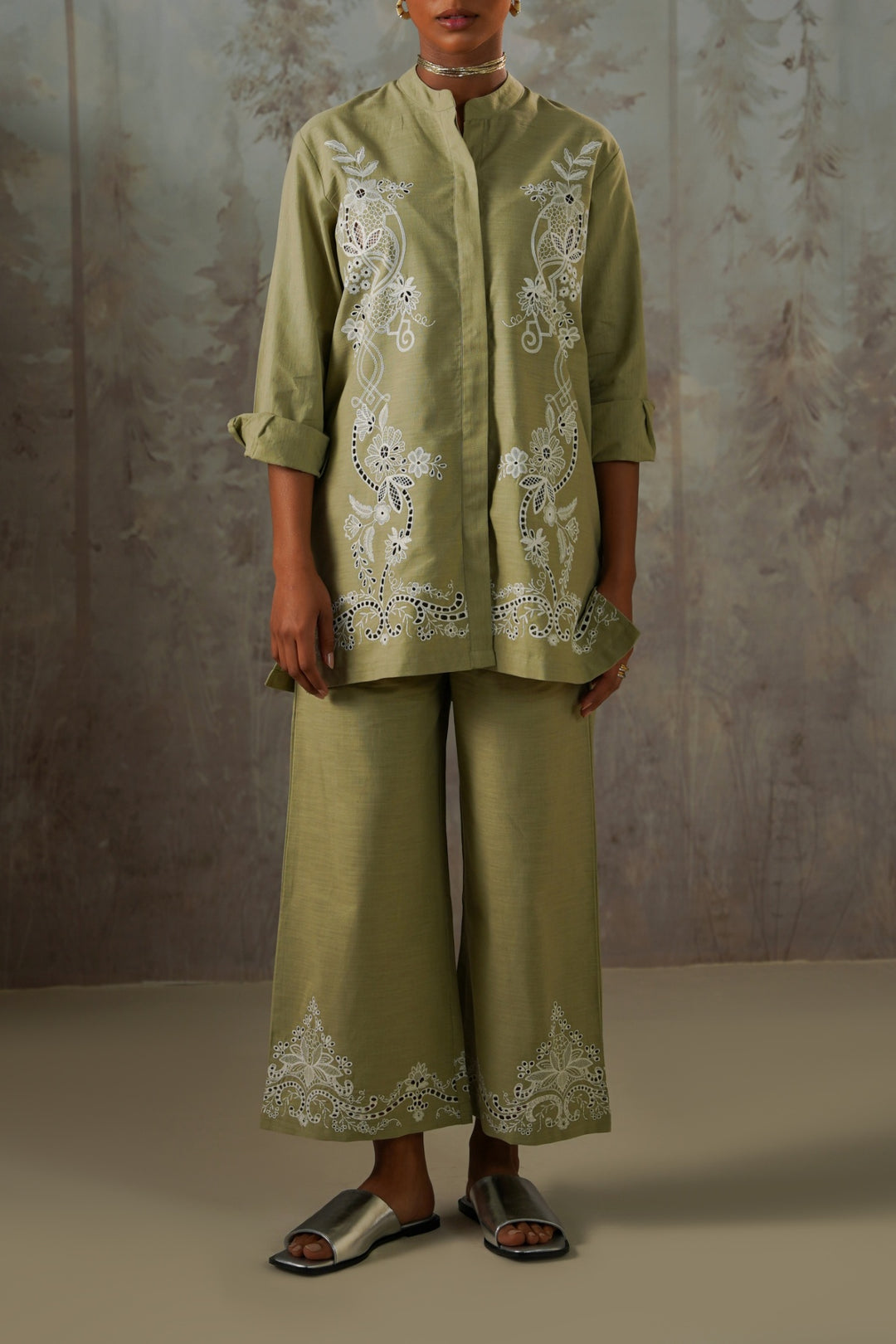 GREEN PISTACHIO BRODERIE SHIRT