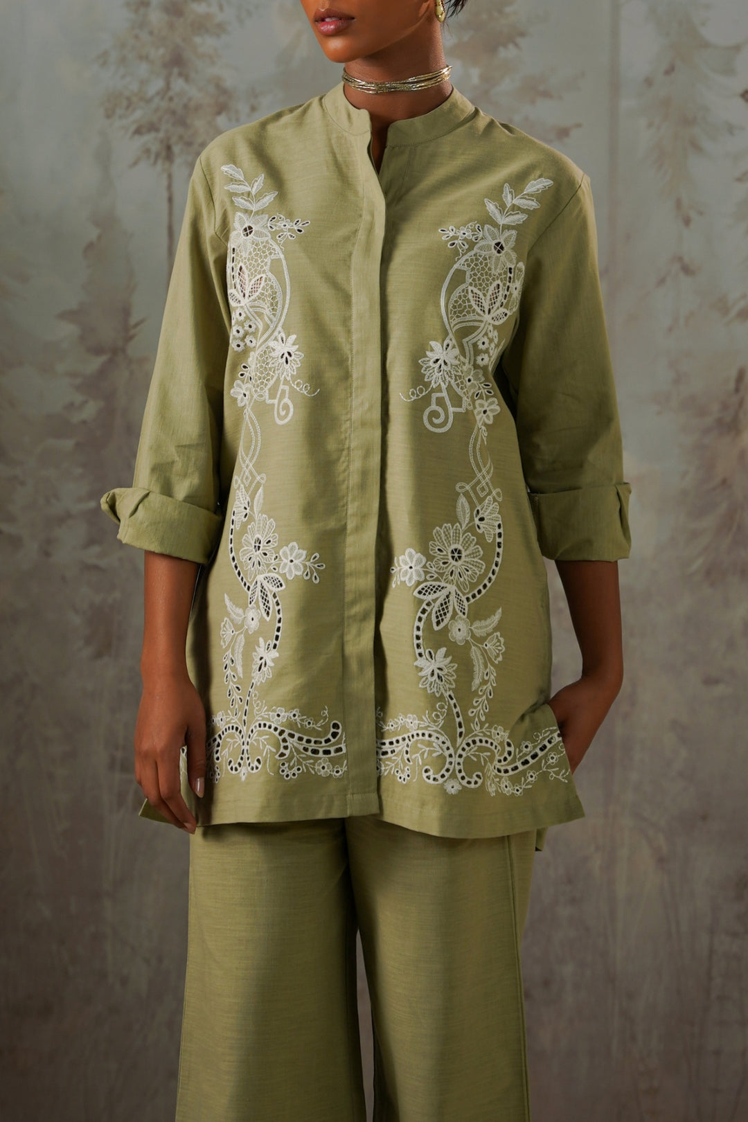 GREEN PISTACHIO BRODERIE SHIRT