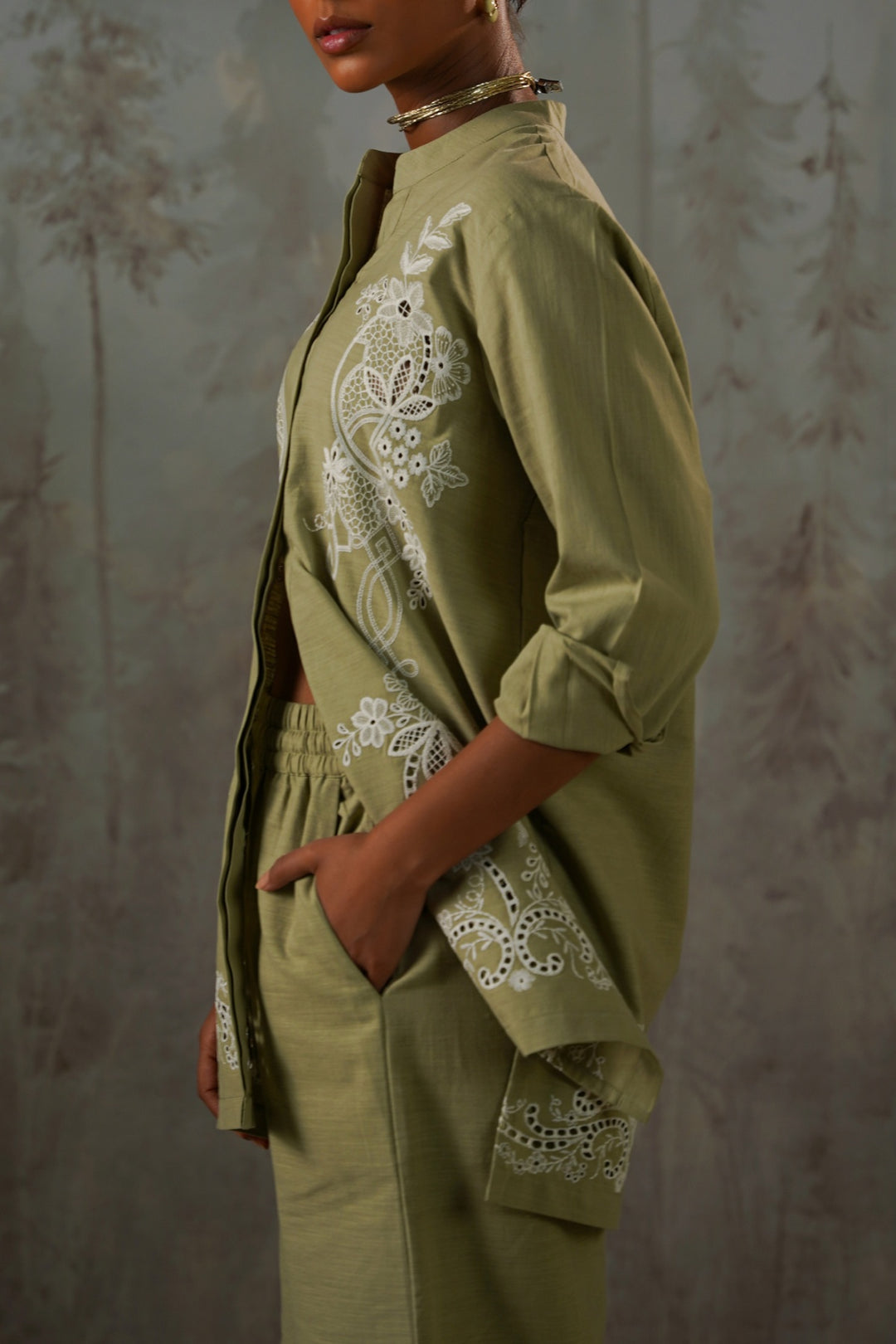 GREEN PISTACHIO BRODERIE SHIRT