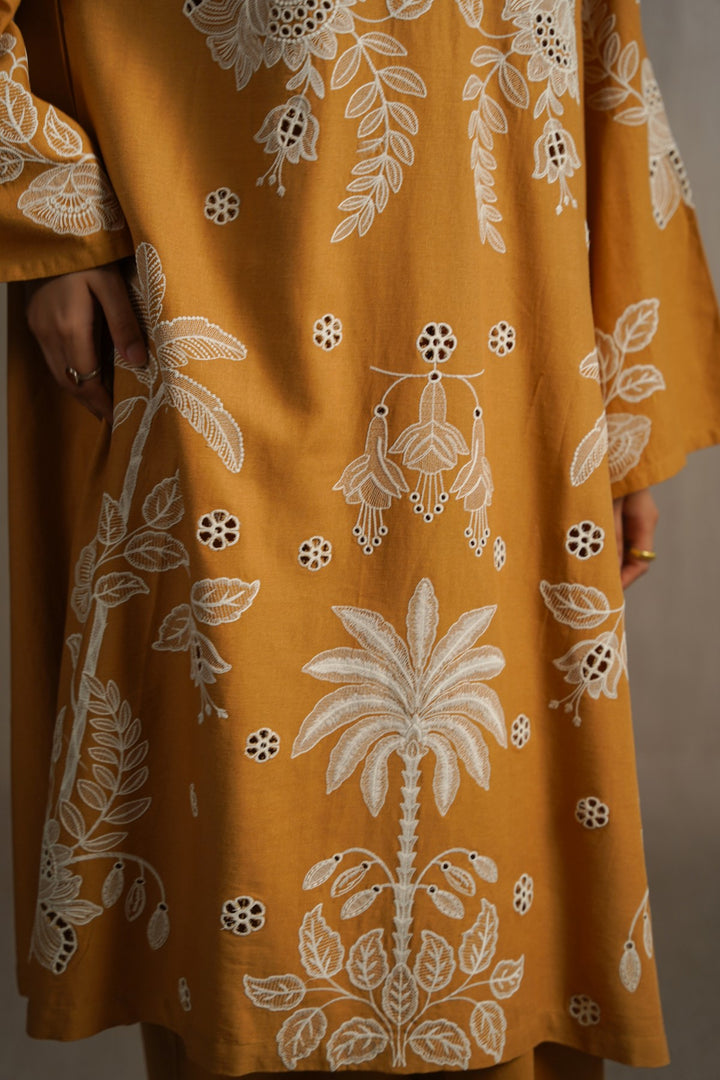 MUSTARD OCHRE BLOOM EMBROIDERED TUNIC