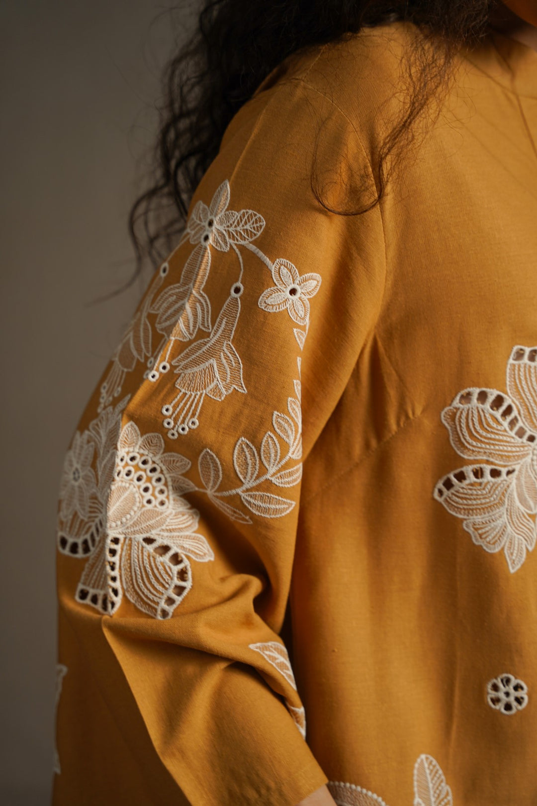 MUSTARD OCHRE BLOOM EMBROIDERED TUNIC