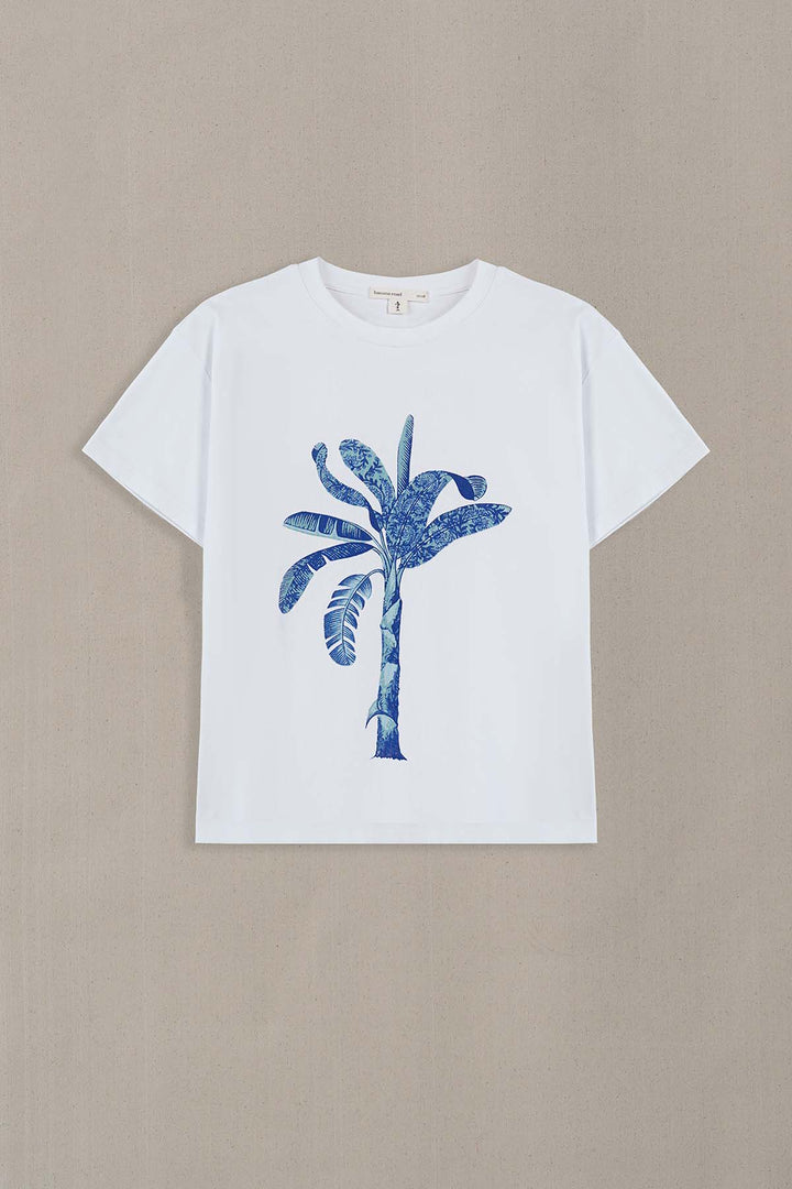 WHITE BLUE PALM TEE