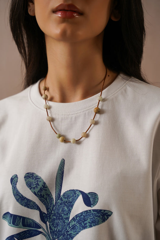 WHITE BLUE PALM TEE