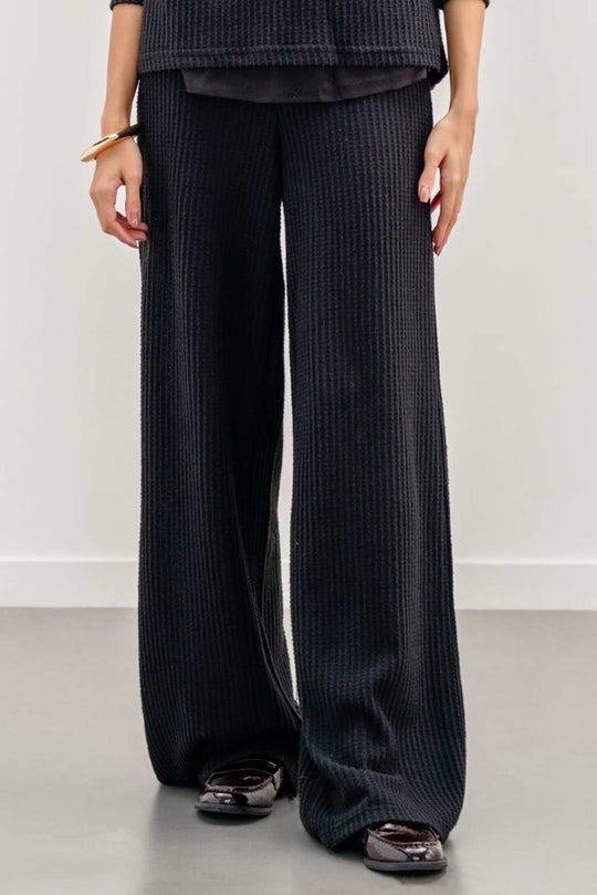 BLACK WAFFLE KNIT PANTS