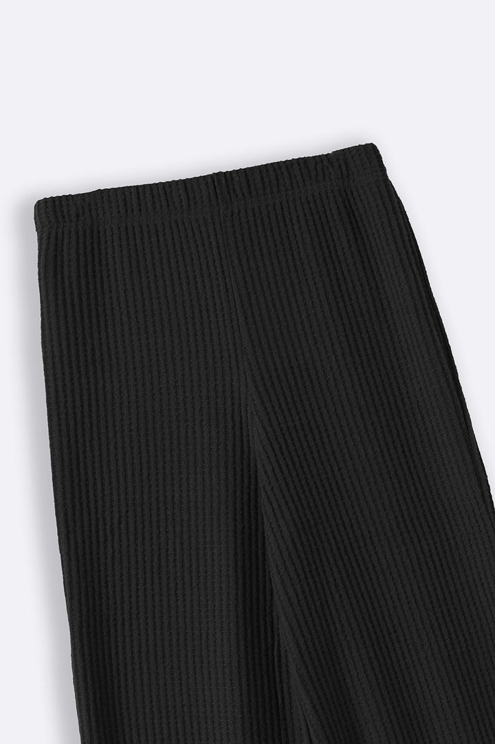 BLACK WAFFLE KNIT PANTS