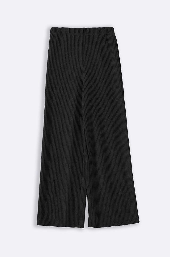 BLACK WAFFLE KNIT PANTS