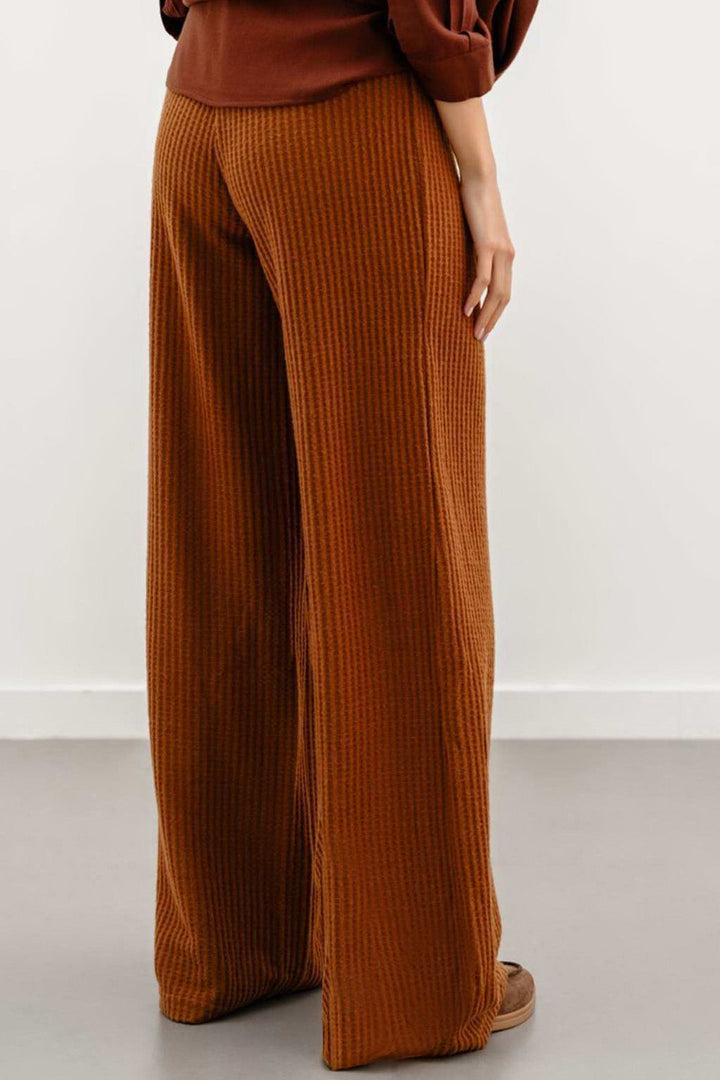 CAMEL WAFFLE KNIT PANTS