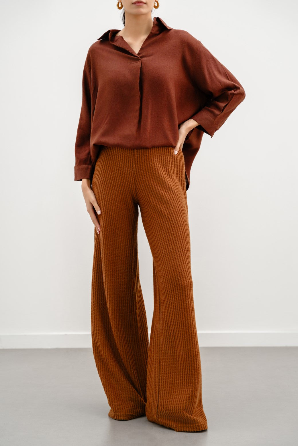 CAMEL WAFFLE KNIT PANTS