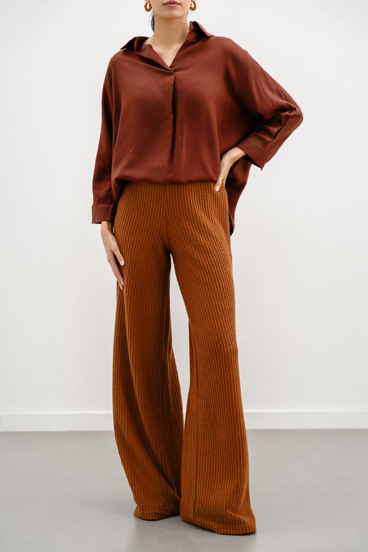 CAMEL WAFFLE KNIT PANTS