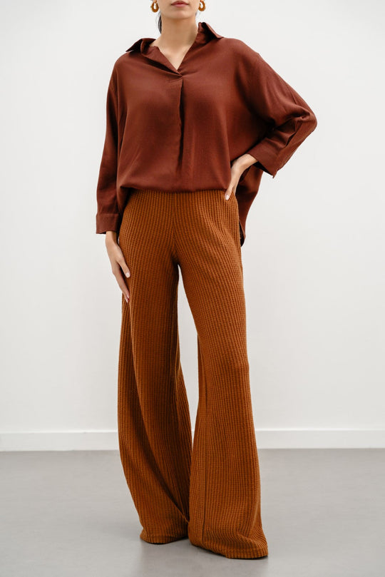 CAMEL WAFFLE KNIT PANTS
