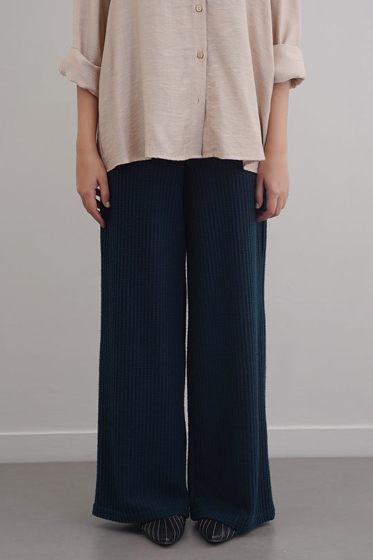 TEAL WAFFLE KNIT PANTS