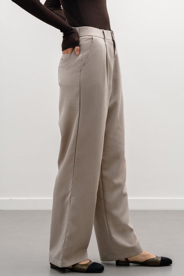 BEIGE WIDE LEG TROUSERS