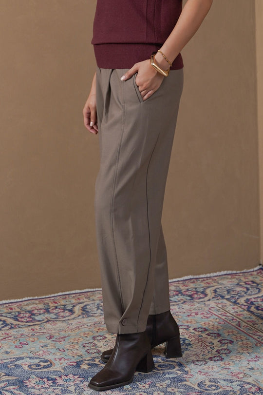 TAUPE BARREL TROUSERS