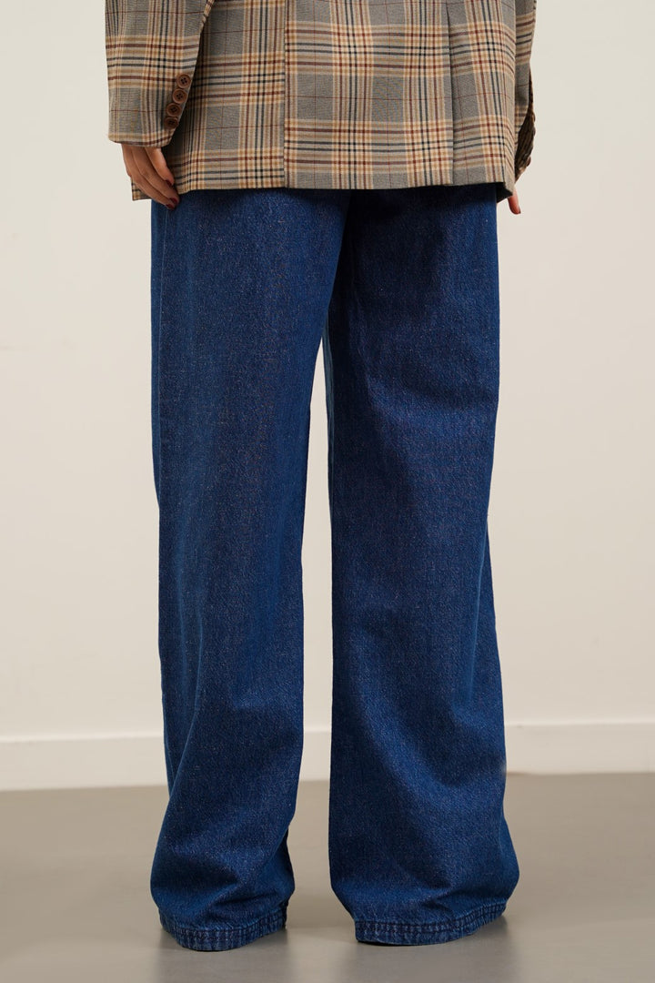 DARK BLUE STRETCHY WAIST WIDE JEANS