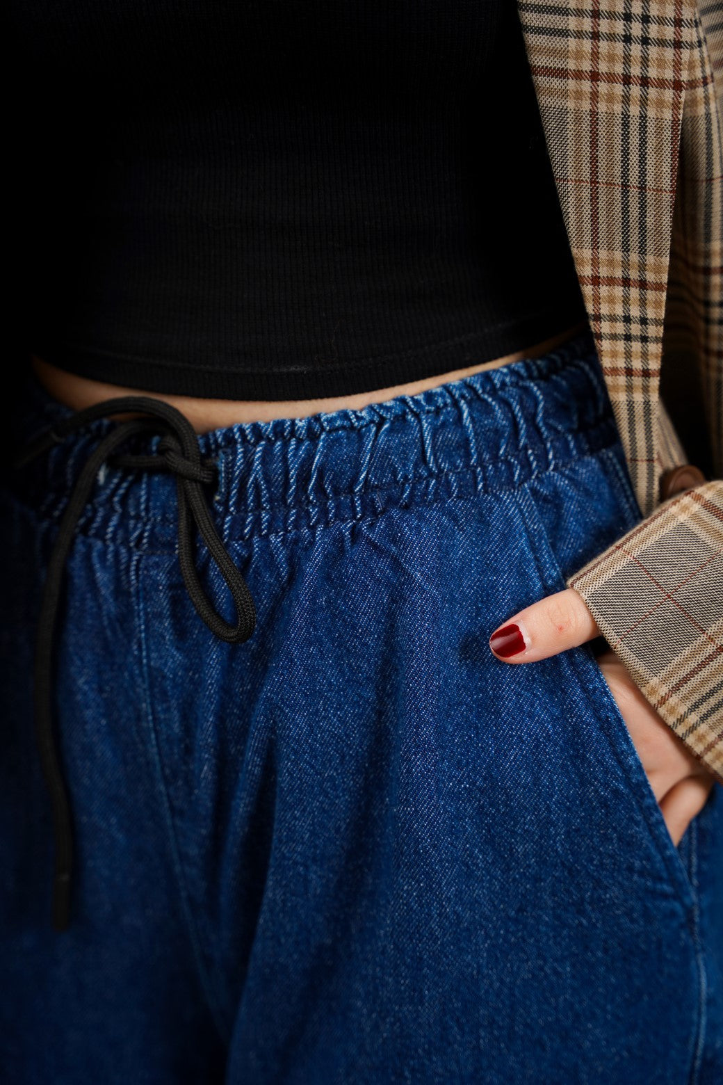 DARK BLUE STRETCHY WAIST WIDE JEANS