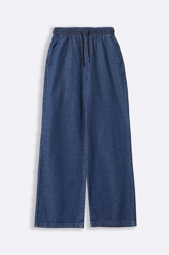 DARK BLUE STRETCHY WAIST WIDE JEANS