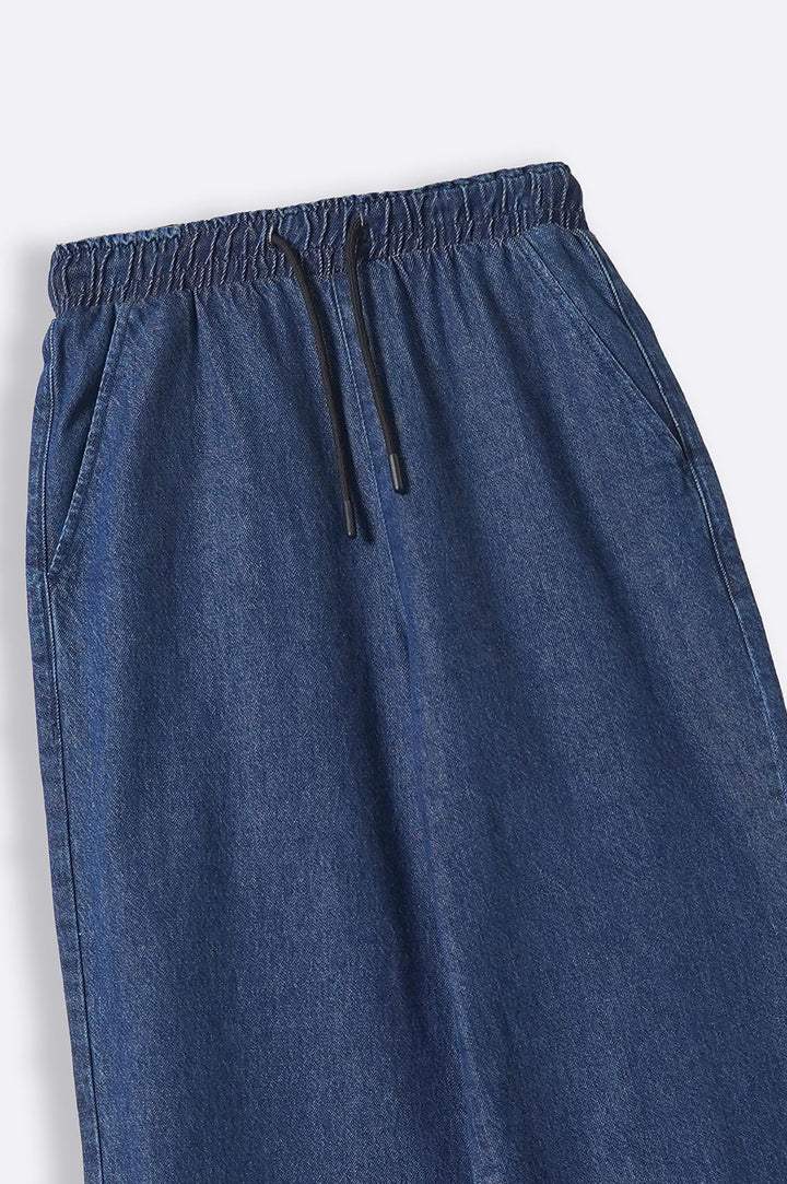 DARK BLUE STRETCHY WAIST WIDE JEANS