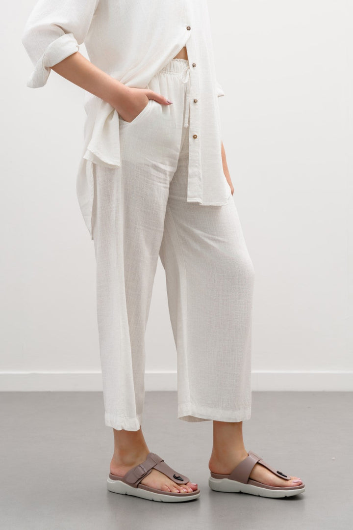 WHITE WIDE ANKLE PANTS