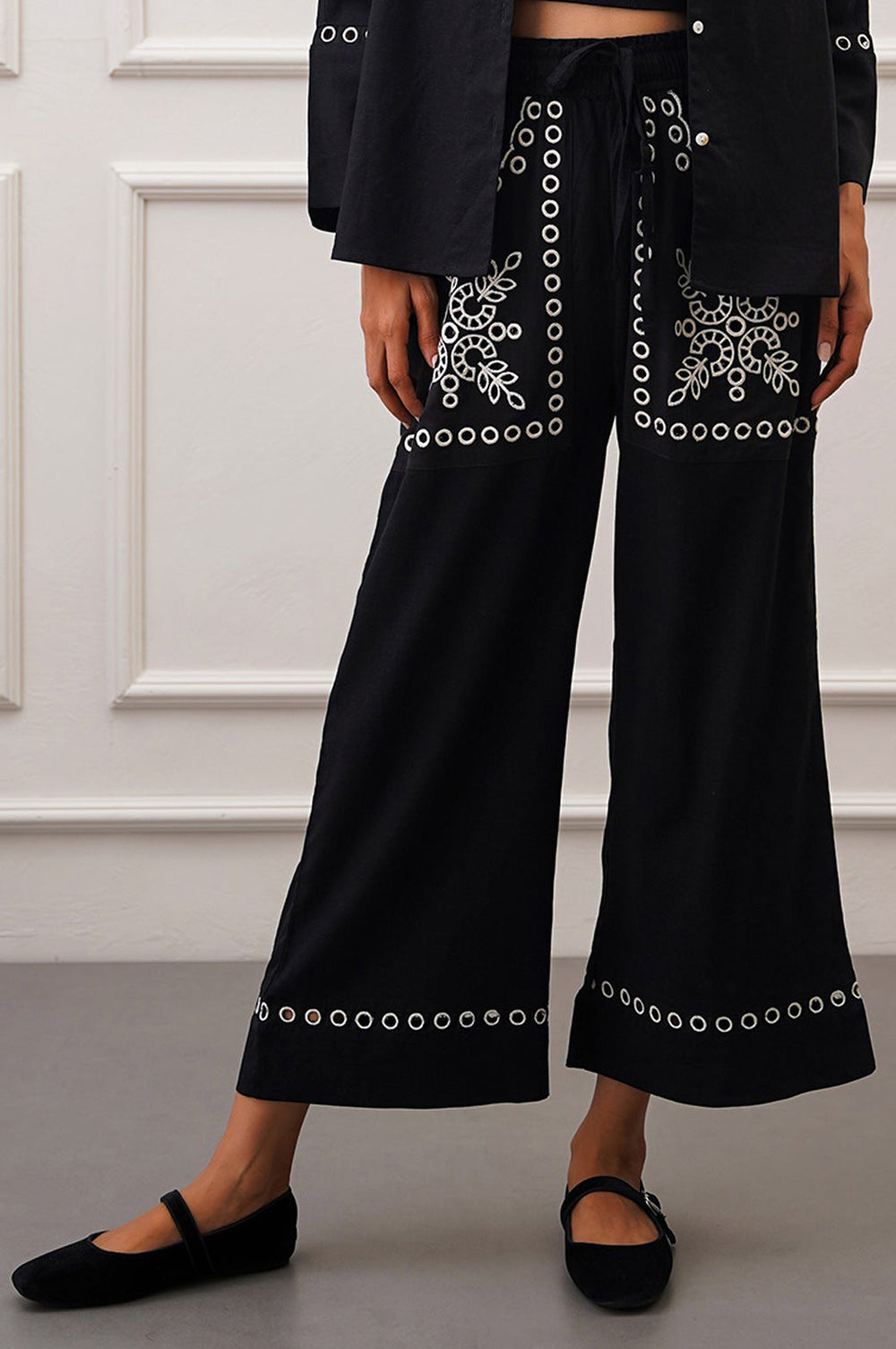 BLACK MARRAKESH EMBROIDERED PANTS